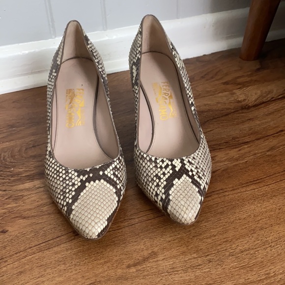 Salvatore Ferragamo Snakeskin Kitten Heels, 6.5 - Picture 2 of 8